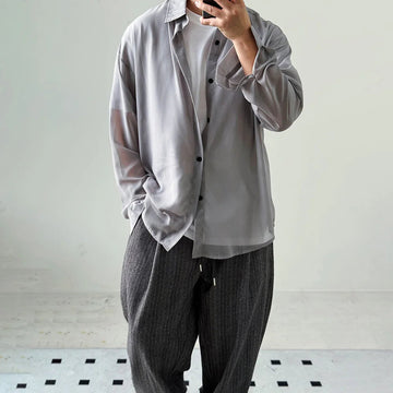 AIDASE  -  Summer New Men's Thin Solid Color Long-Sleeved Shirt Korean Casual Simple Leisure Fashion Trend Loose Breathable Men's Tops aidase-shop